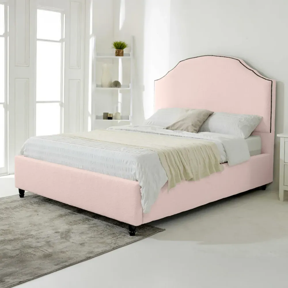Sareen Single Bed Frame with Curved Headboard - Pink, Velvet