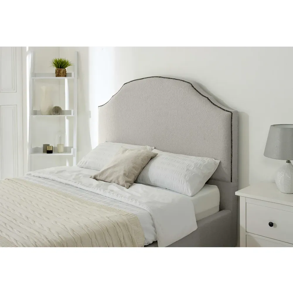 Sareen Single Bed Frame with Curved Headboard - Silver, Velvet