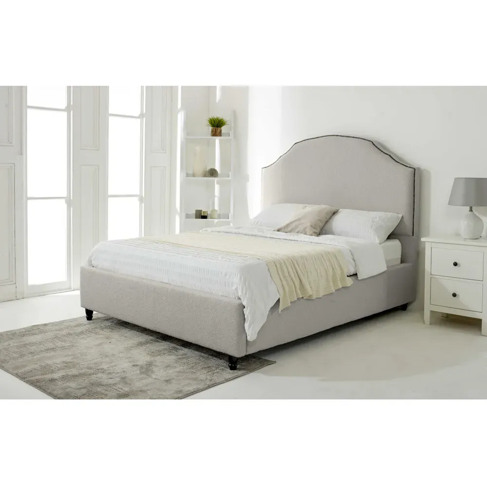 Sareen Single Bed Frame with Curved Headboard - Silver, Velvet