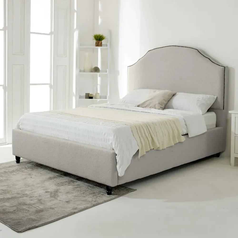 Sareen Single Bed Frame with Curved Headboard - Silver, Velvet