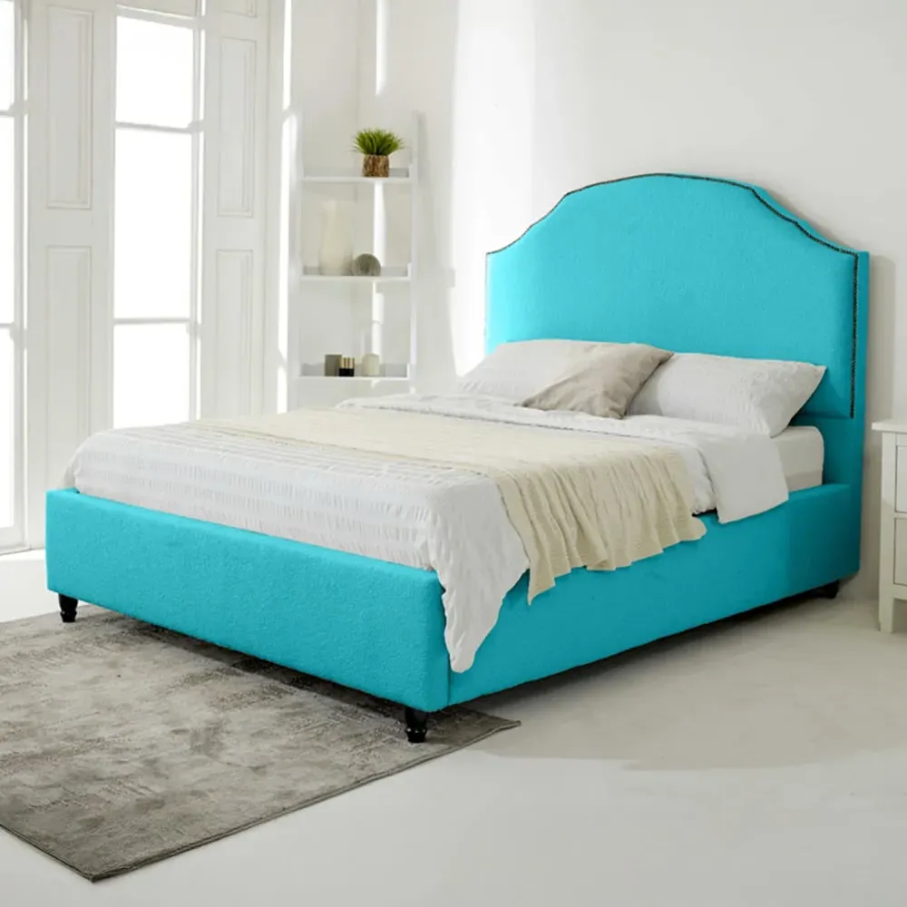 Sareen Single Bed Frame with Curved Headboard - Teal, Velvet