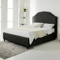 Sareen Small Double Bed Frame with Curved Headboard - Black, Velvet