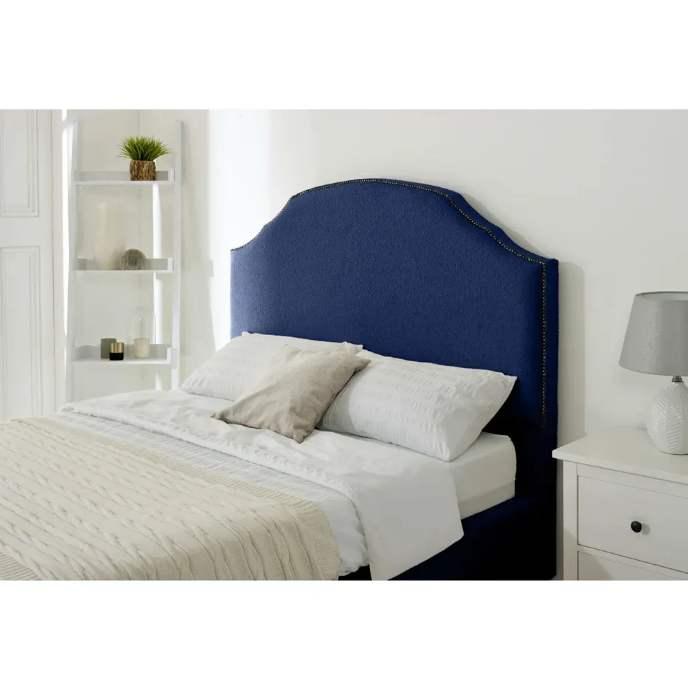 Sareen Small Double Bed Frame with Curved Headboard - Blue, Velvet
