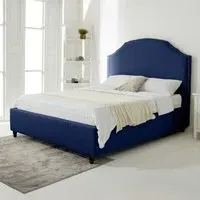 Sareen Small Double Bed Frame with Curved Headboard - Blue, Velvet