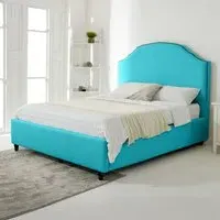 Sareen Small Double Bed Frame with Curved Headboard - Blue, Velvet