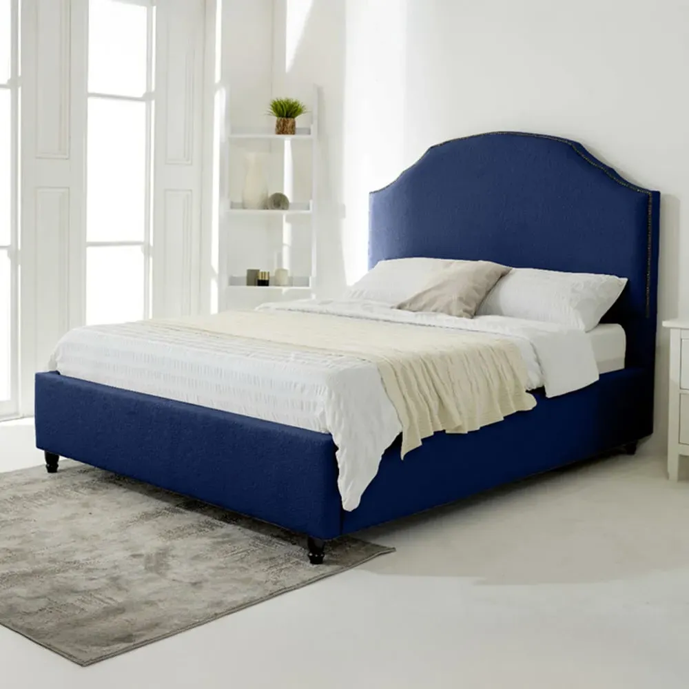 Sareen Small Double Bed Frame with Curved Headboard - Blue, Velvet
