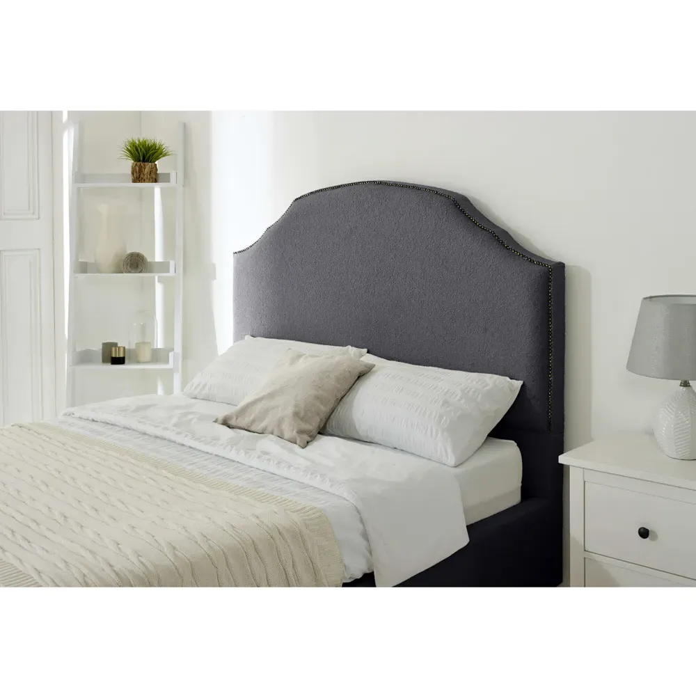 Sareen Small Double Bed Frame with Curved Headboard - Grey, Velvet