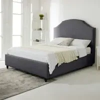 Sareen Small Double Bed Frame with Curved Headboard - Grey, Velvet