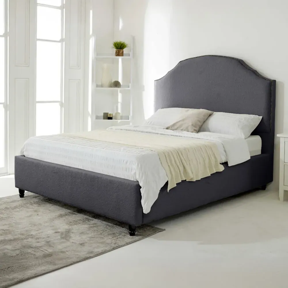 Sareen Small Double Bed Frame with Curved Headboard - Grey, Velvet