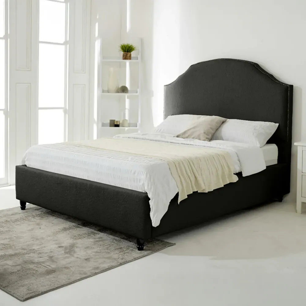 Sareen Super King Size Bed Frame with Curved Headboard - Black, Velvet