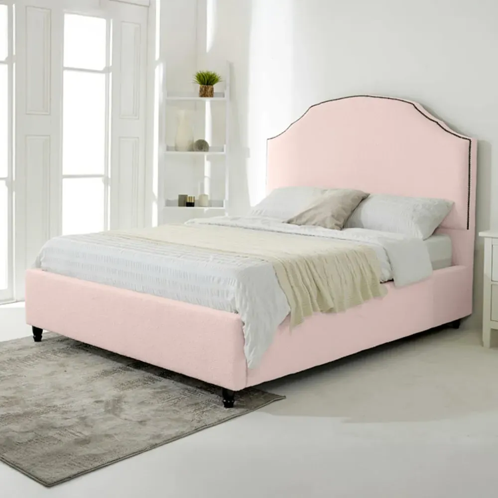 Sareen Super King Size Bed Frame with Curved Headboard - Pink, Velvet