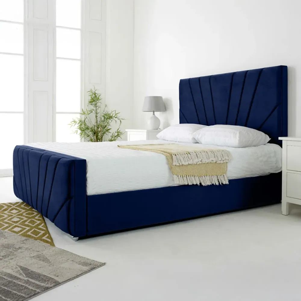 Scarlett Double Bed Frame - Blue, Velvet