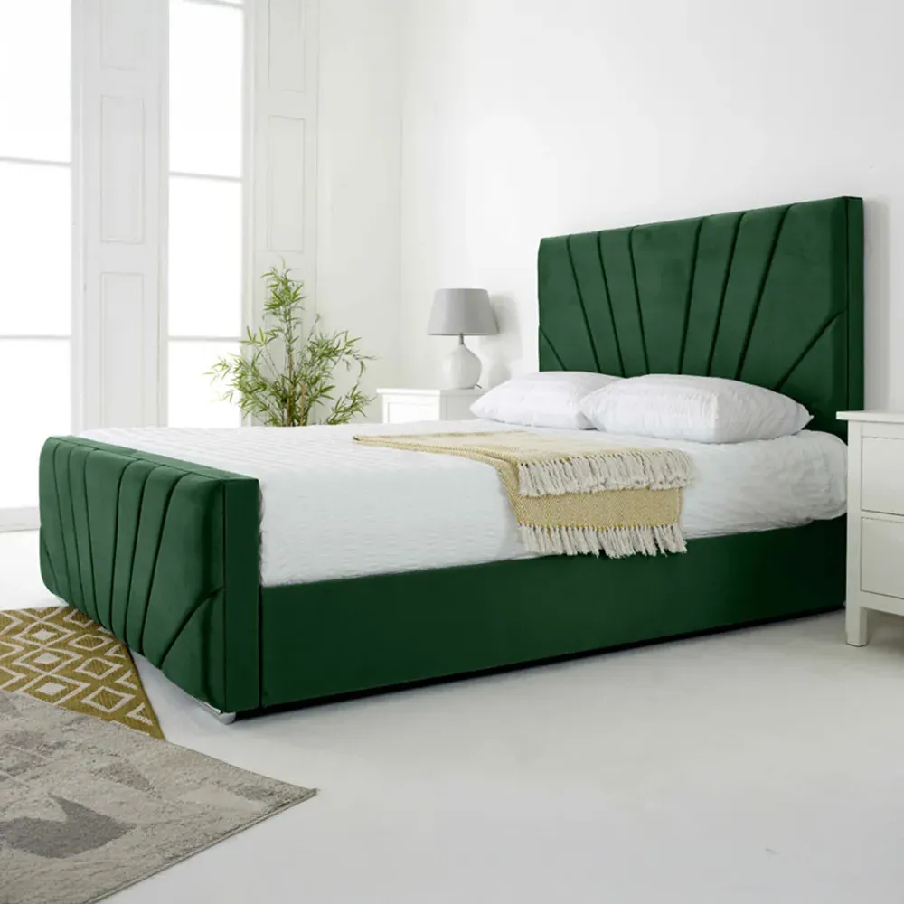 Scarlett Double Bed Frame - Green, Velvet