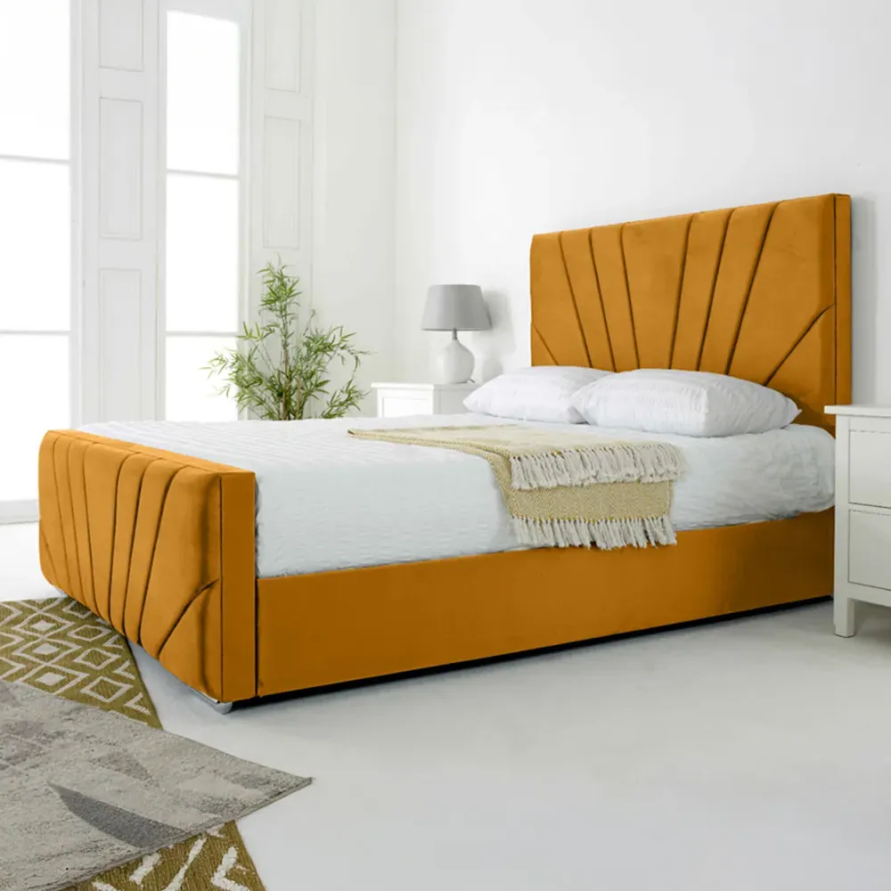 Scarlett Double Bed Frame - Orange, Velvet