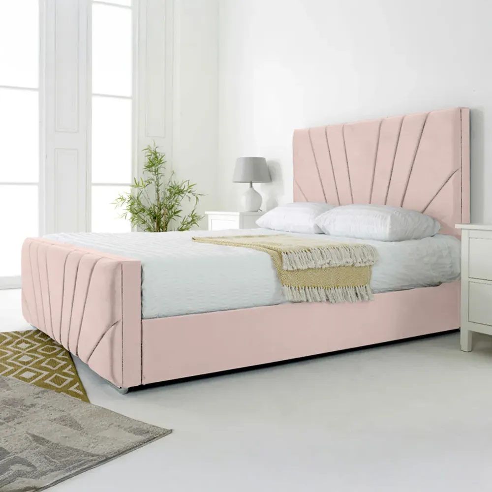 Scarlett Double Bed Frame - Pink, Velvet