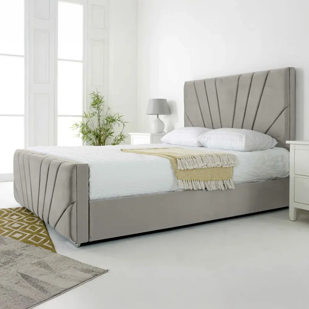 Scarlett Double Bed Frame - Silver, Velvet