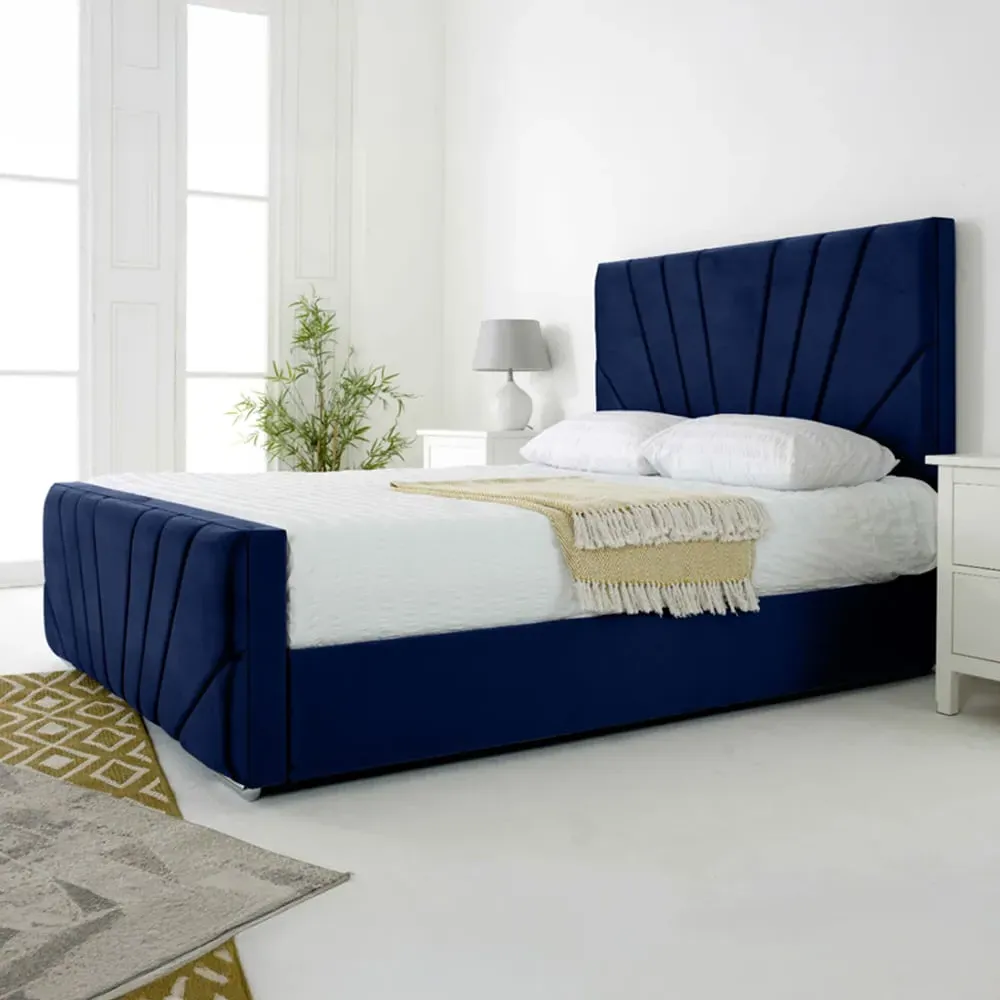Scarlett King Size Bed Frame - Blue, Velvet