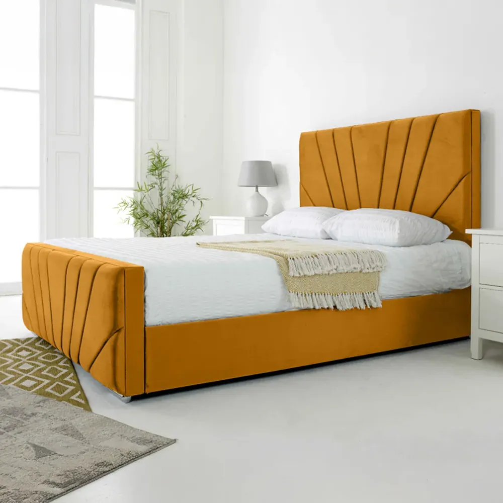 Scarlett King Size Bed Frame - Mustard, Velvet