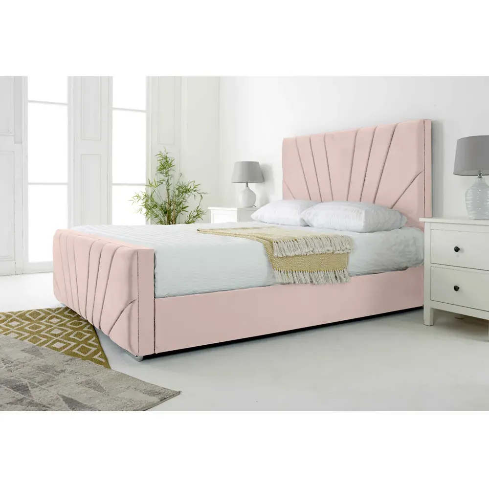 Scarlett King Size Bed Frame - Pink, Velvet