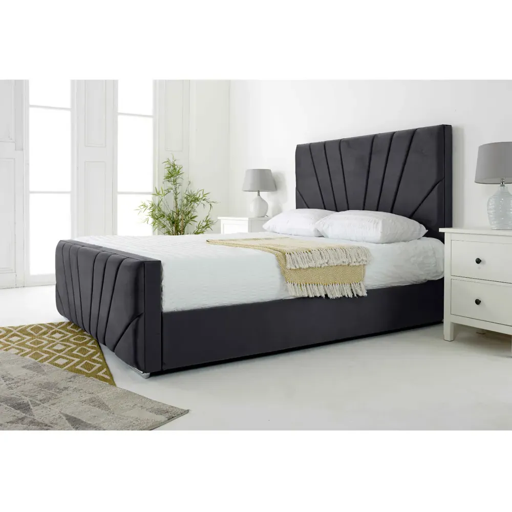 Scarlett Single Bed Frame - Grey, Velvet