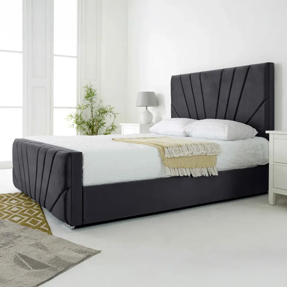 Scarlett Single Bed Frame - Grey, Velvet