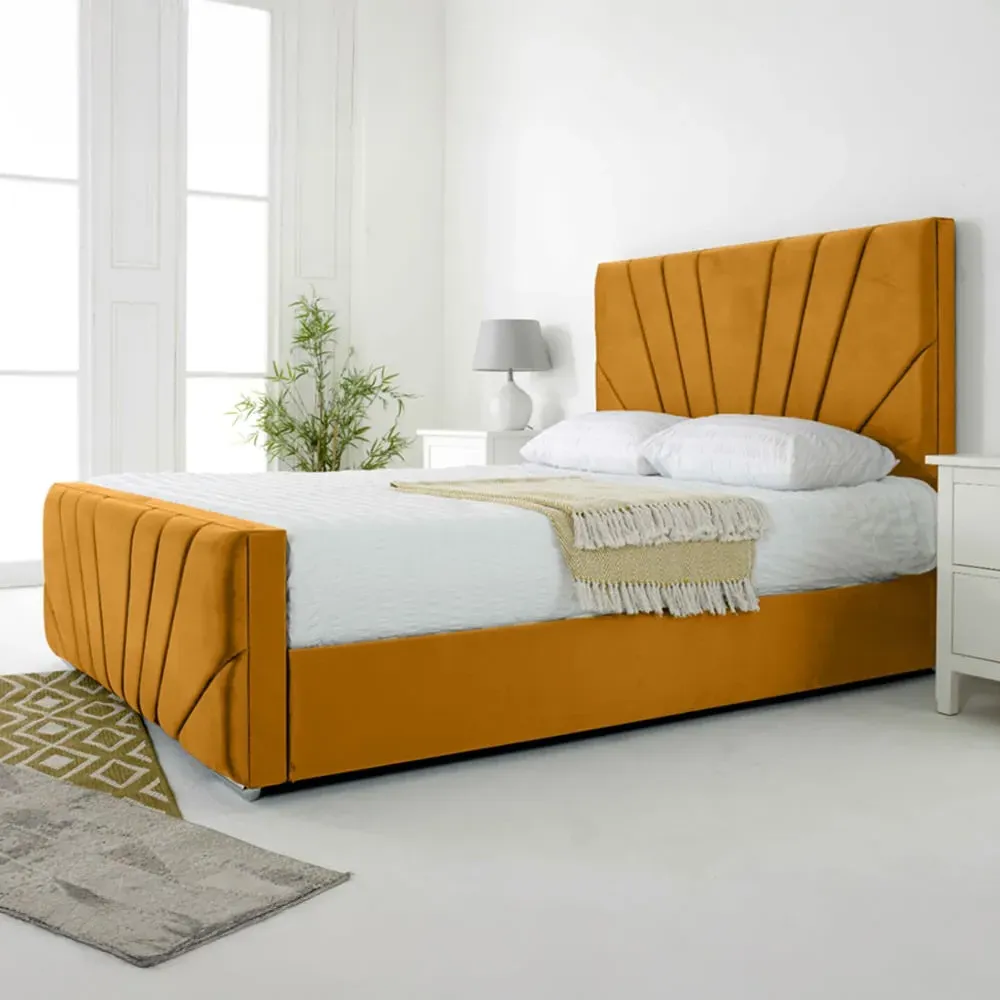 Scarlett Single Bed Frame - Orange, Velvet