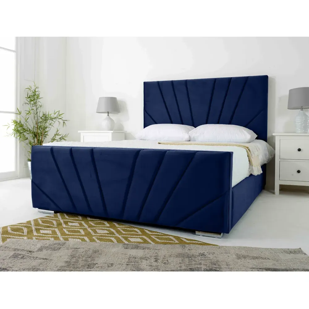 Scarlett Small Double Bed Frame - Blue, Velvet