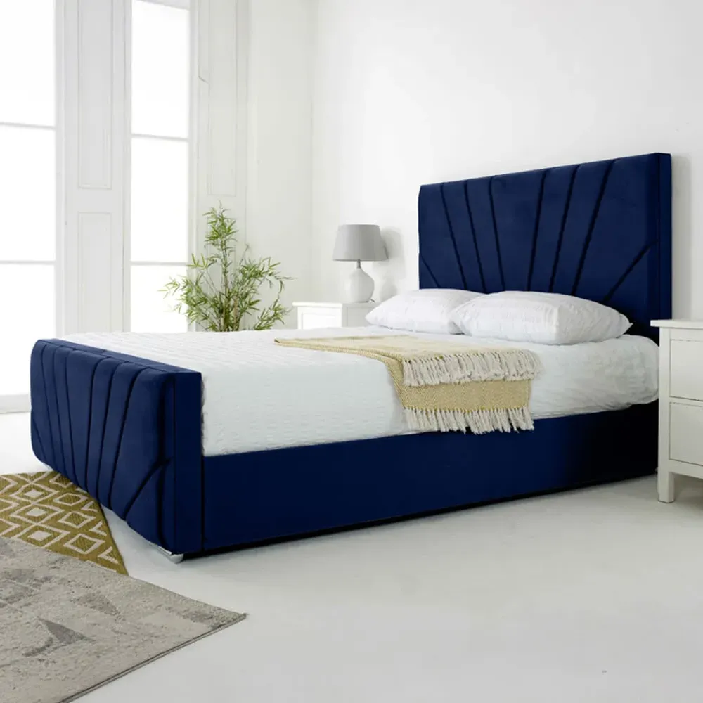 Scarlett Small Double Bed Frame - Blue, Velvet