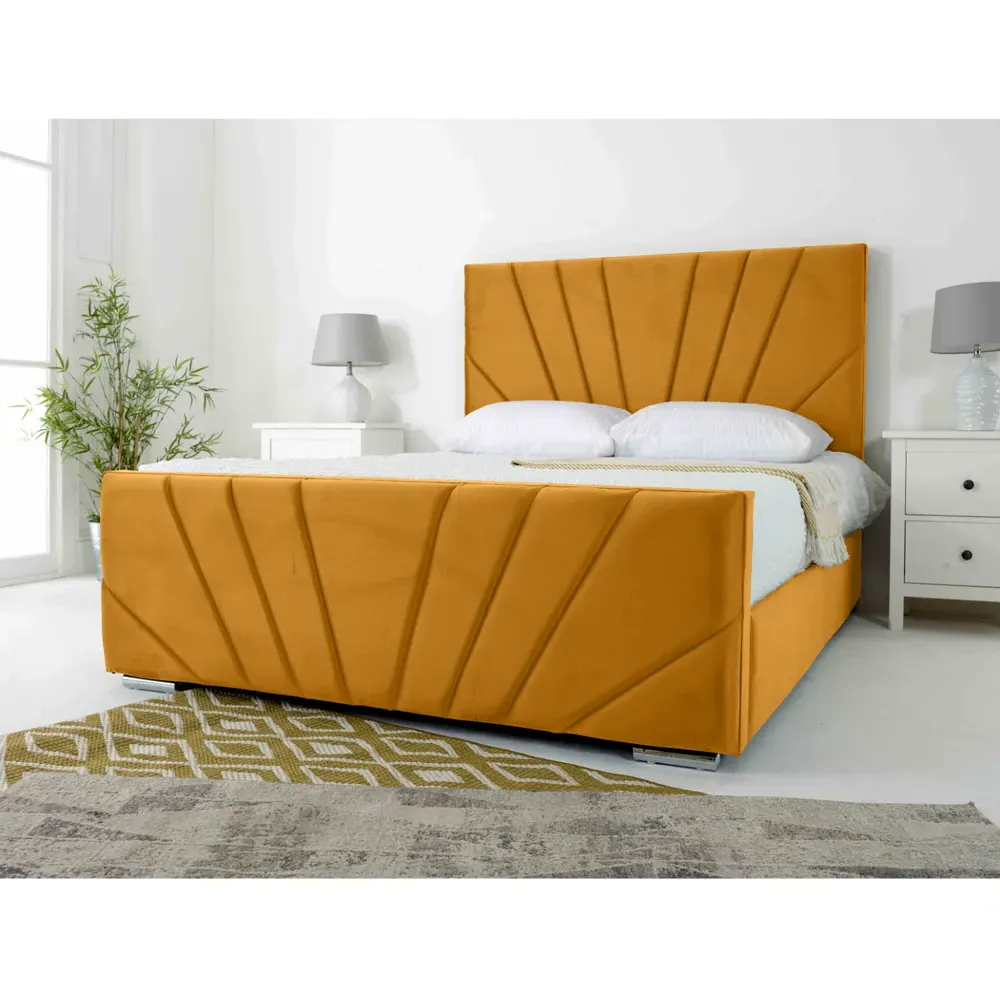 Scarlett Small Double Bed Frame - Mustard, Velvet