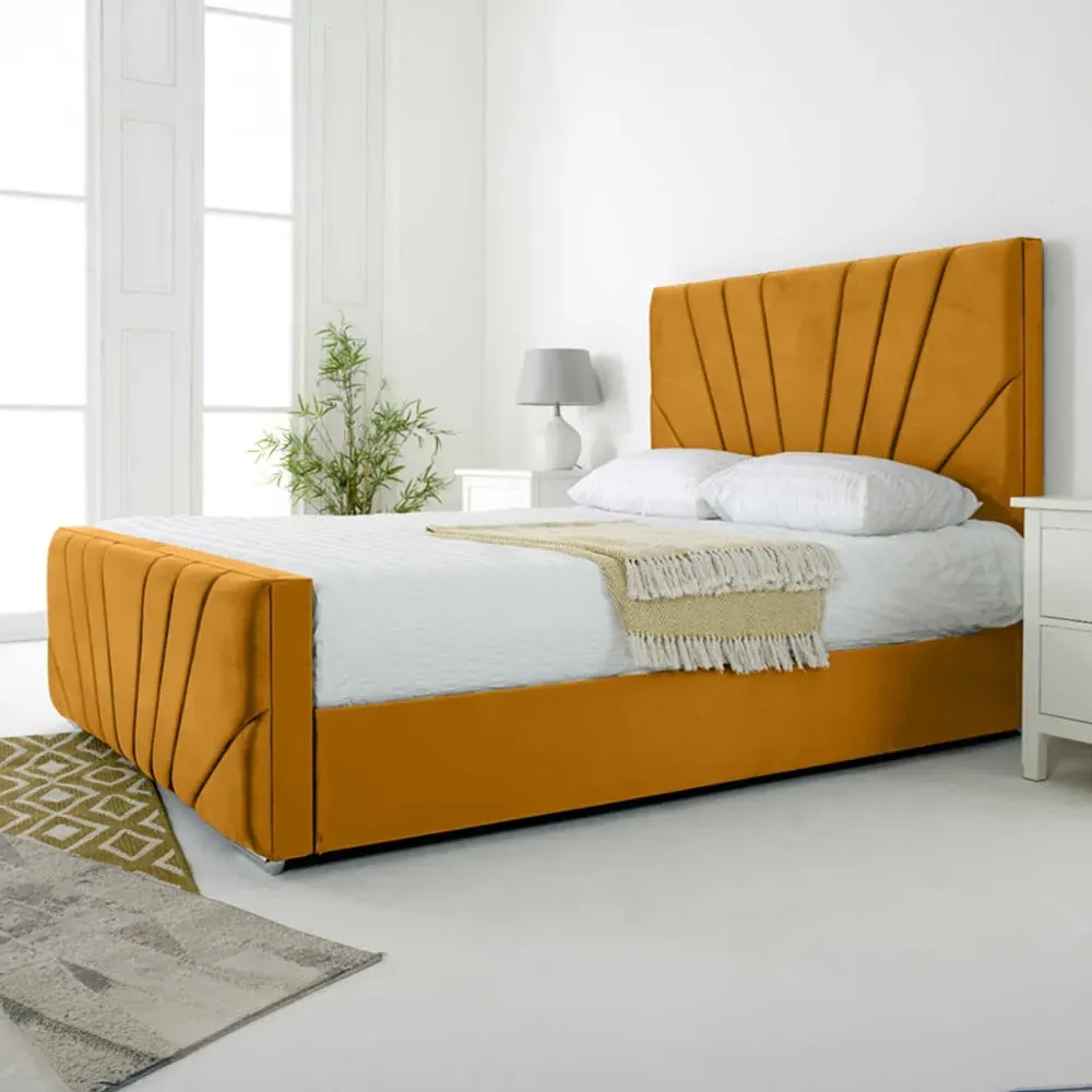 Scarlett Small Double Bed Frame - Mustard, Velvet