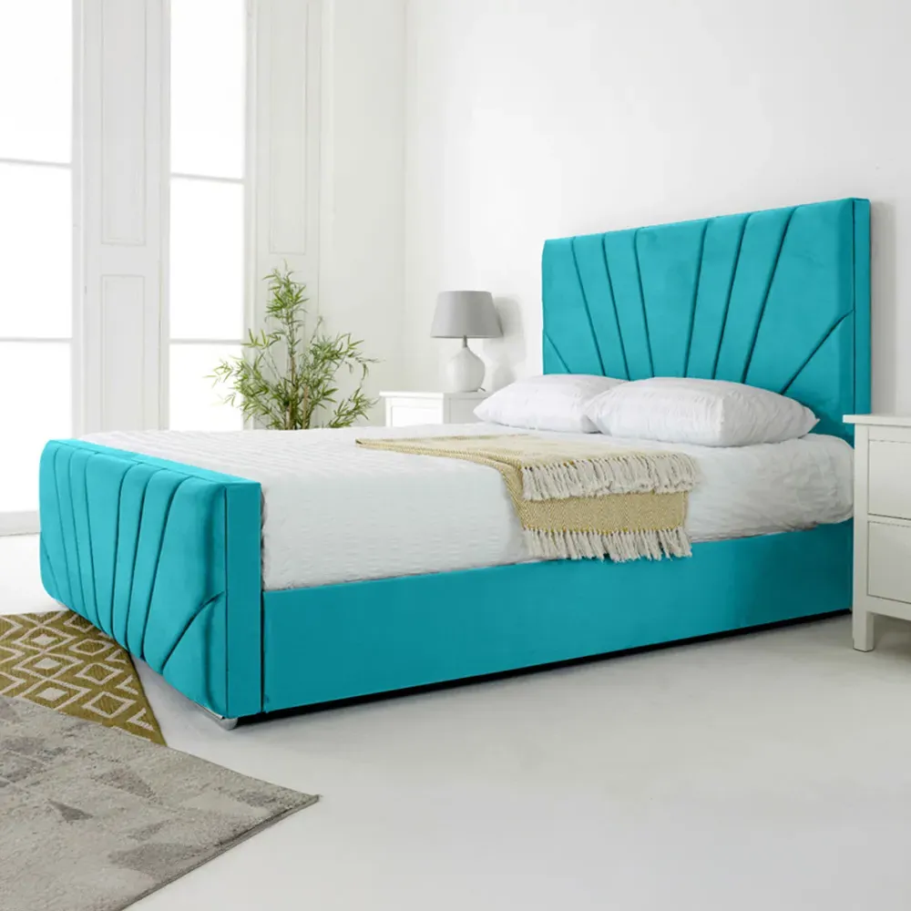 Scarlett Small Double Bed Frame - Teal, Velvet