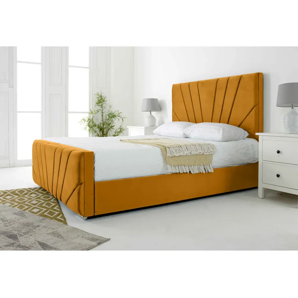 Scarlett Super King Size Bed Frame - Mustard, Velvet