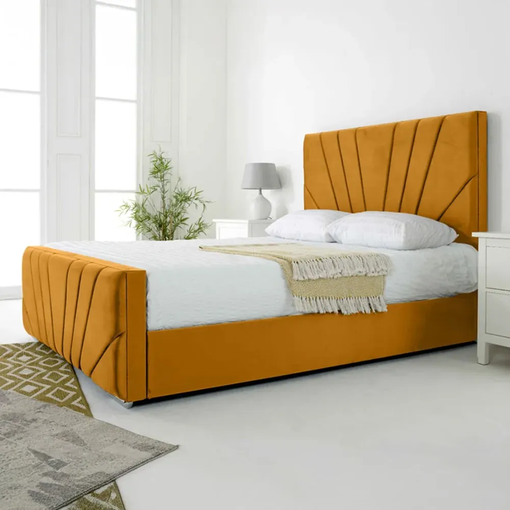 Scarlett Super King Size Bed Frame - Mustard, Velvet