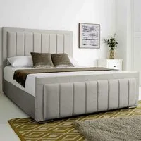 Stylus King Size Bed Frame with Lined Headboard - Silver, Velvet