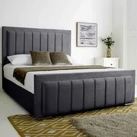 Stylus Small Double Bed Frame with Lined Headboard - Grey, Velvet
