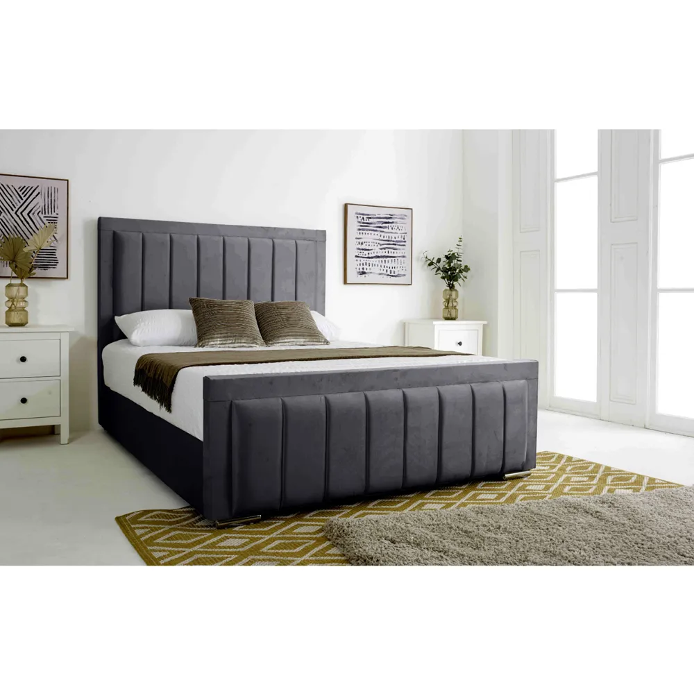 Stylus Super King Size Bed Frame with Lined Headboard - Grey, Velvet