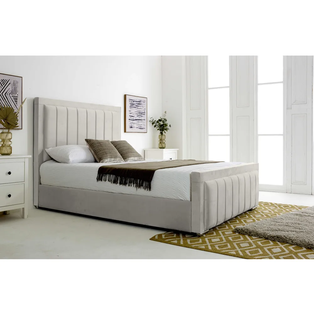 Stylus Super King Size Bed Frame with Lined Headboard - Silver, Velvet