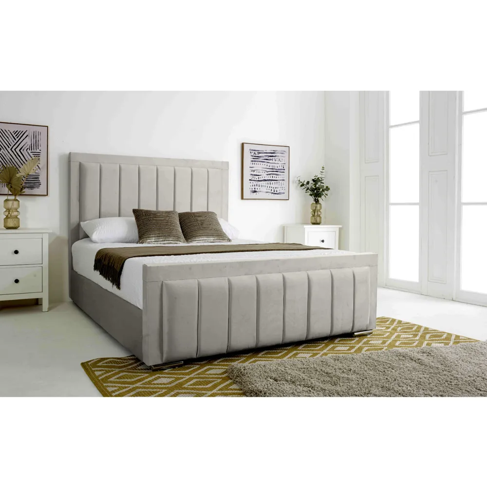 Stylus Super King Size Bed Frame with Lined Headboard - Silver, Velvet