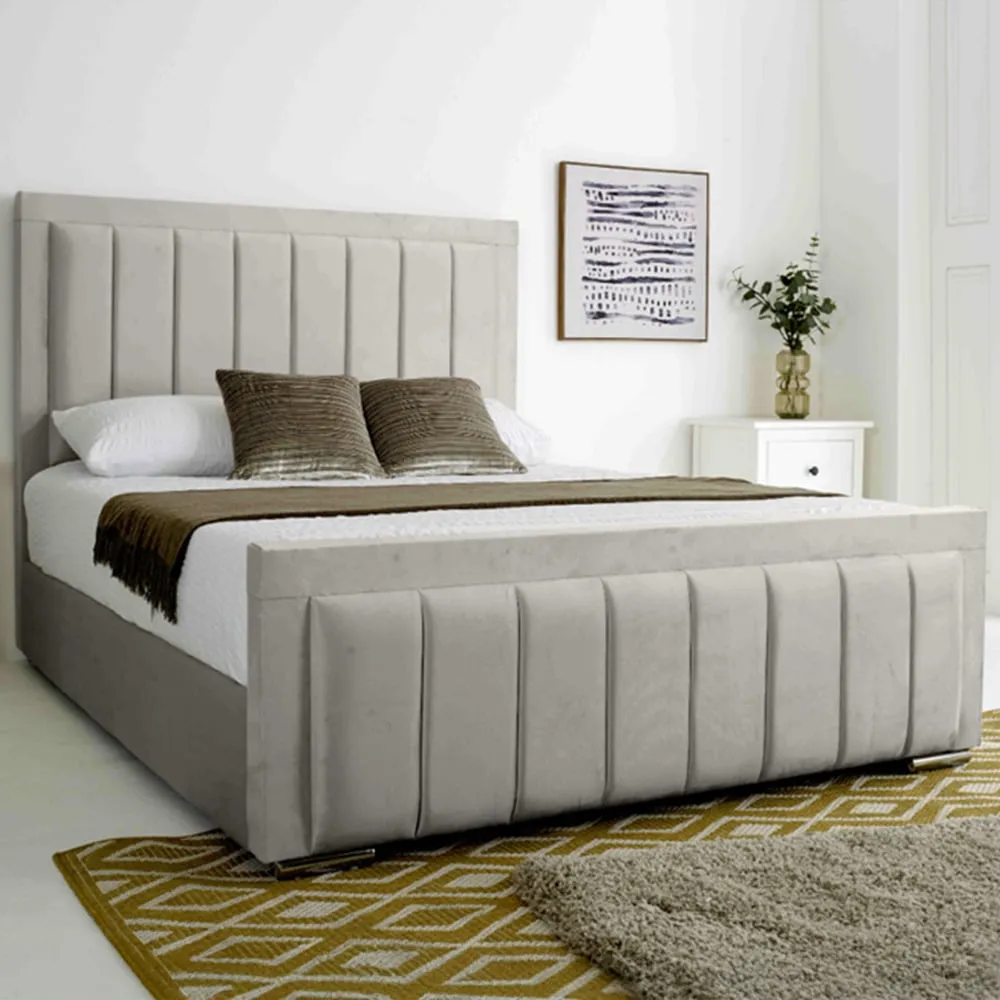 Stylus Super King Size Bed Frame with Lined Headboard - Silver, Velvet