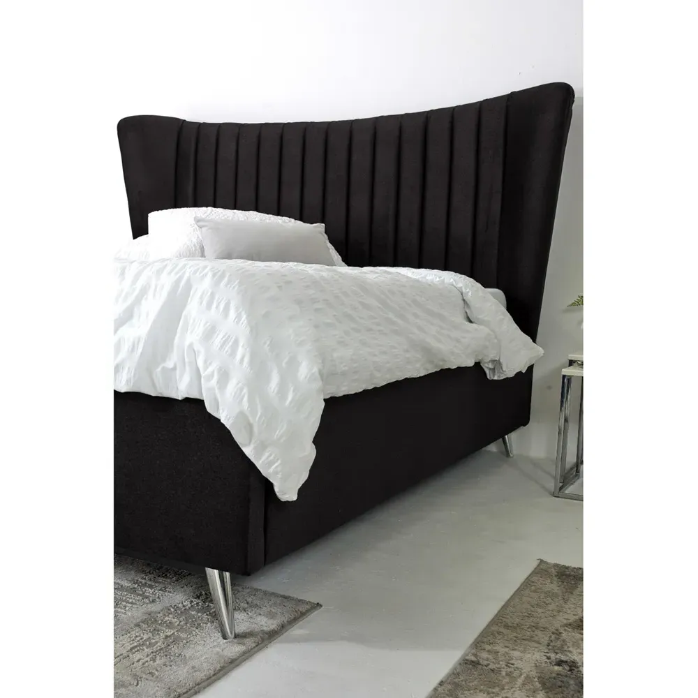 Tatum Double Bed Frame with Headboard - Black, Velvet