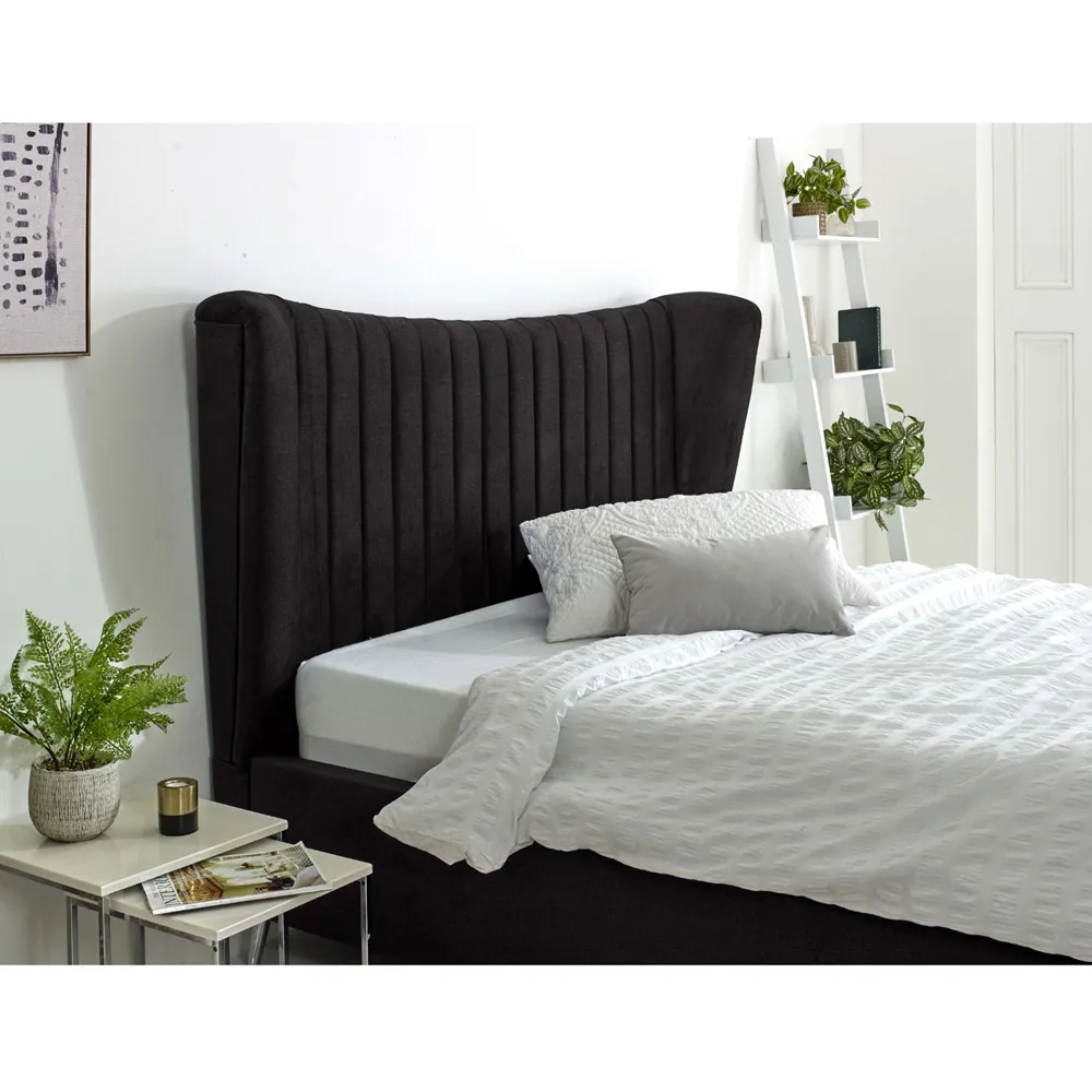 Tatum Double Bed Frame with Headboard - Black, Velvet