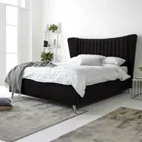 Tatum Double Bed Frame with Headboard - Black, Velvet