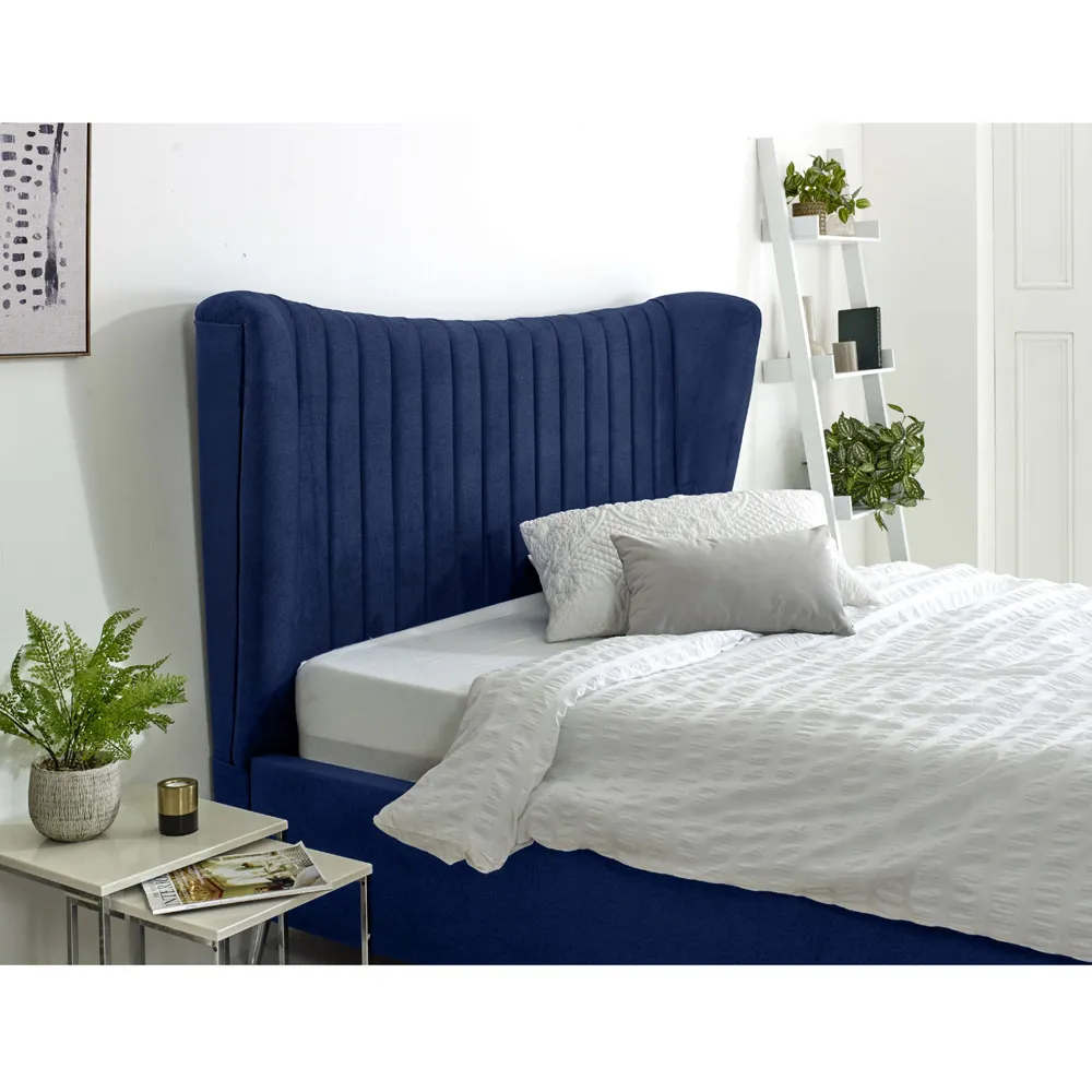 Tatum Double Bed Frame with Headboard - Blue, Velvet