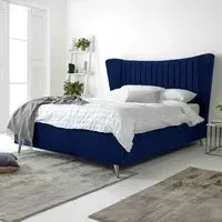 Tatum Double Bed Frame with Headboard - Blue, Velvet