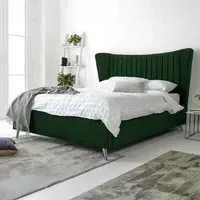 Tatum Double Bed Frame with Headboard - Green, Velvet