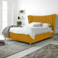 Tatum Double Bed Frame with Headboard - Orange, Velvet