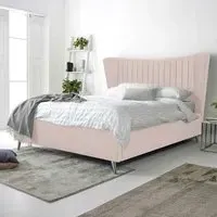Tatum Double Bed Frame with Headboard - Pink, Velvet