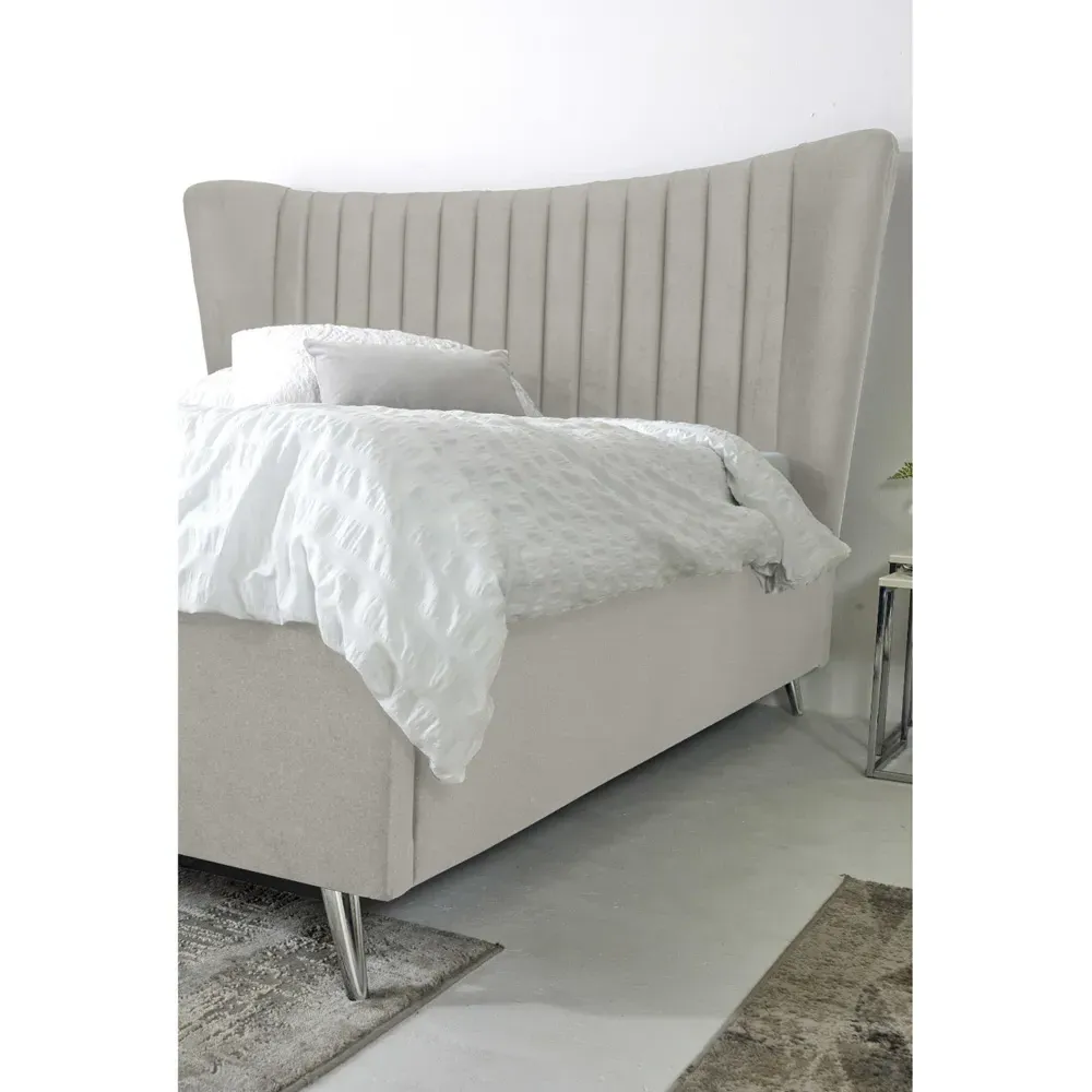 Tatum Double Bed Frame with Headboard - Silver, Velvet