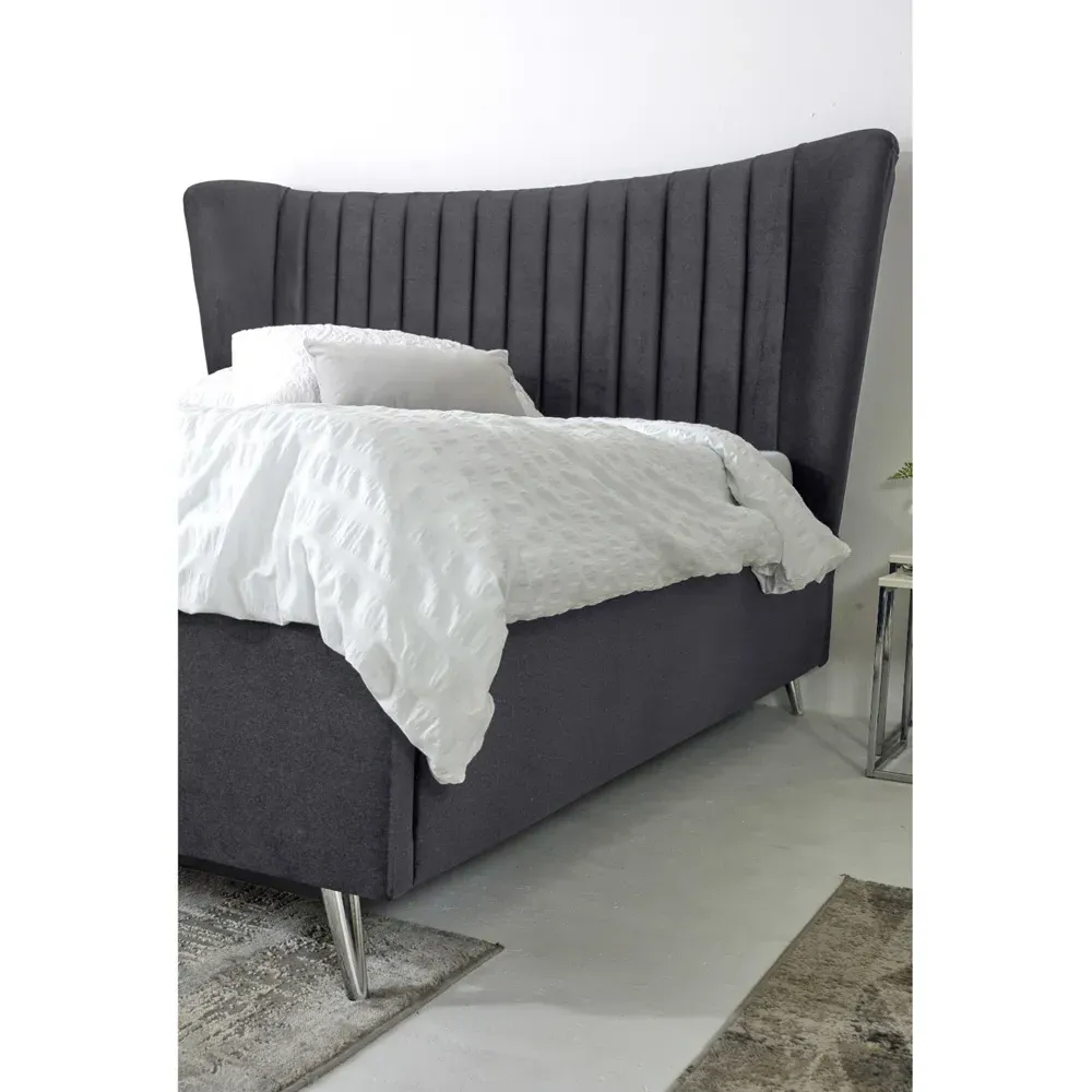 Tatum Double Bed Frame with Headboard - Steel, Velvet