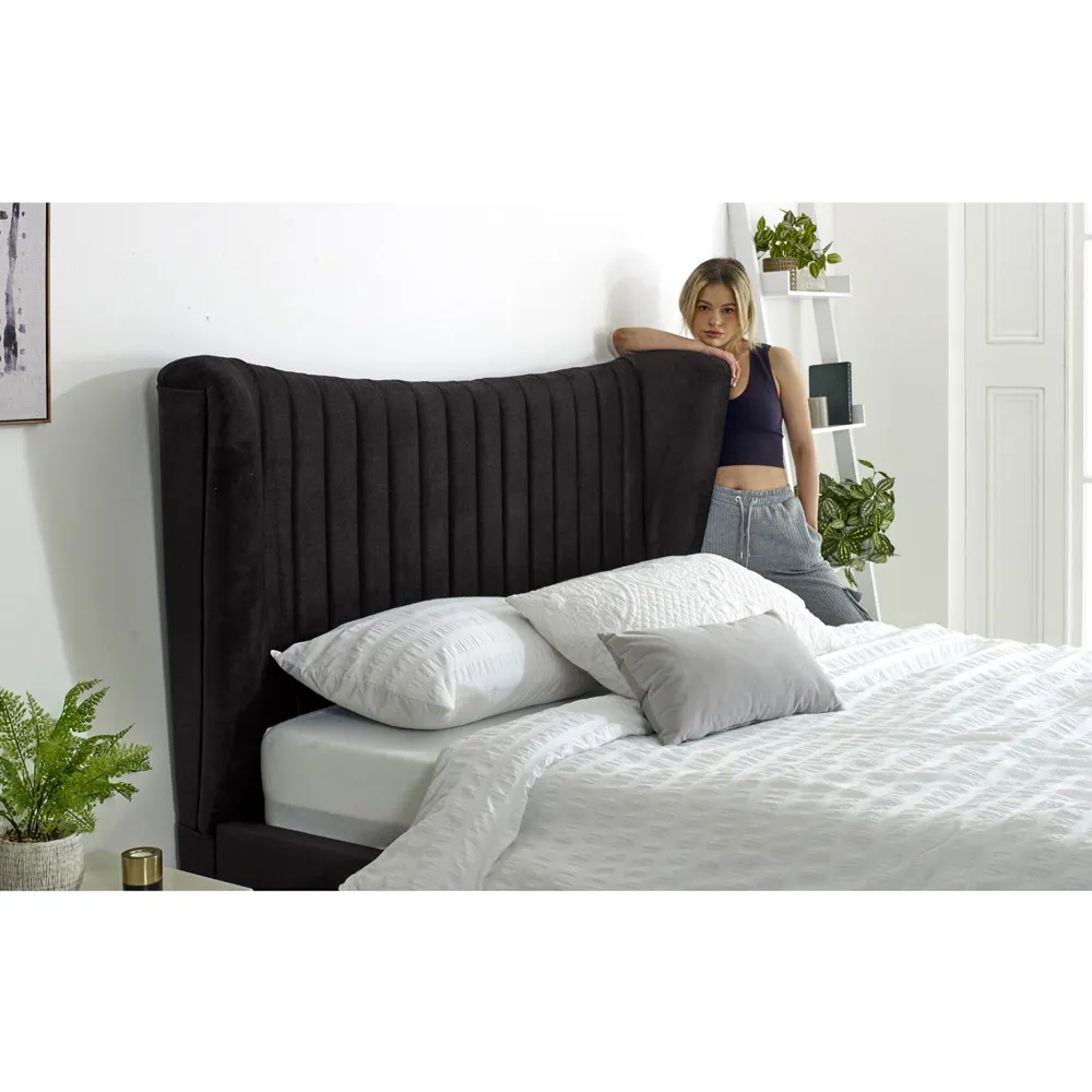 Tatum King Size Bed Frame with Headboard - Black, Velvet